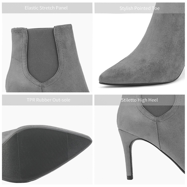 Pointed Toe Stiletto Chelsea Ankle Booties - LIGHT GREY SUEDE - 4